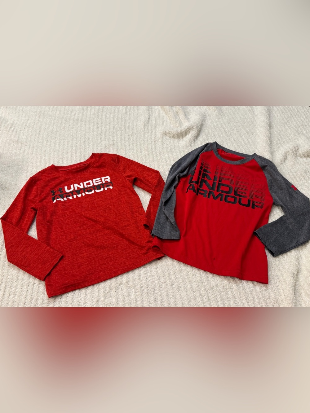 Under Armour Boys' Red Long Sleeve Performance Tees with Grey Sleeve Detail